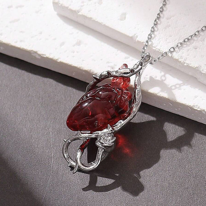 Wholesale Heart Couple Necklace Exaggerated Design Thorn Vine Flower Clavicle Chain Halloween Pendant